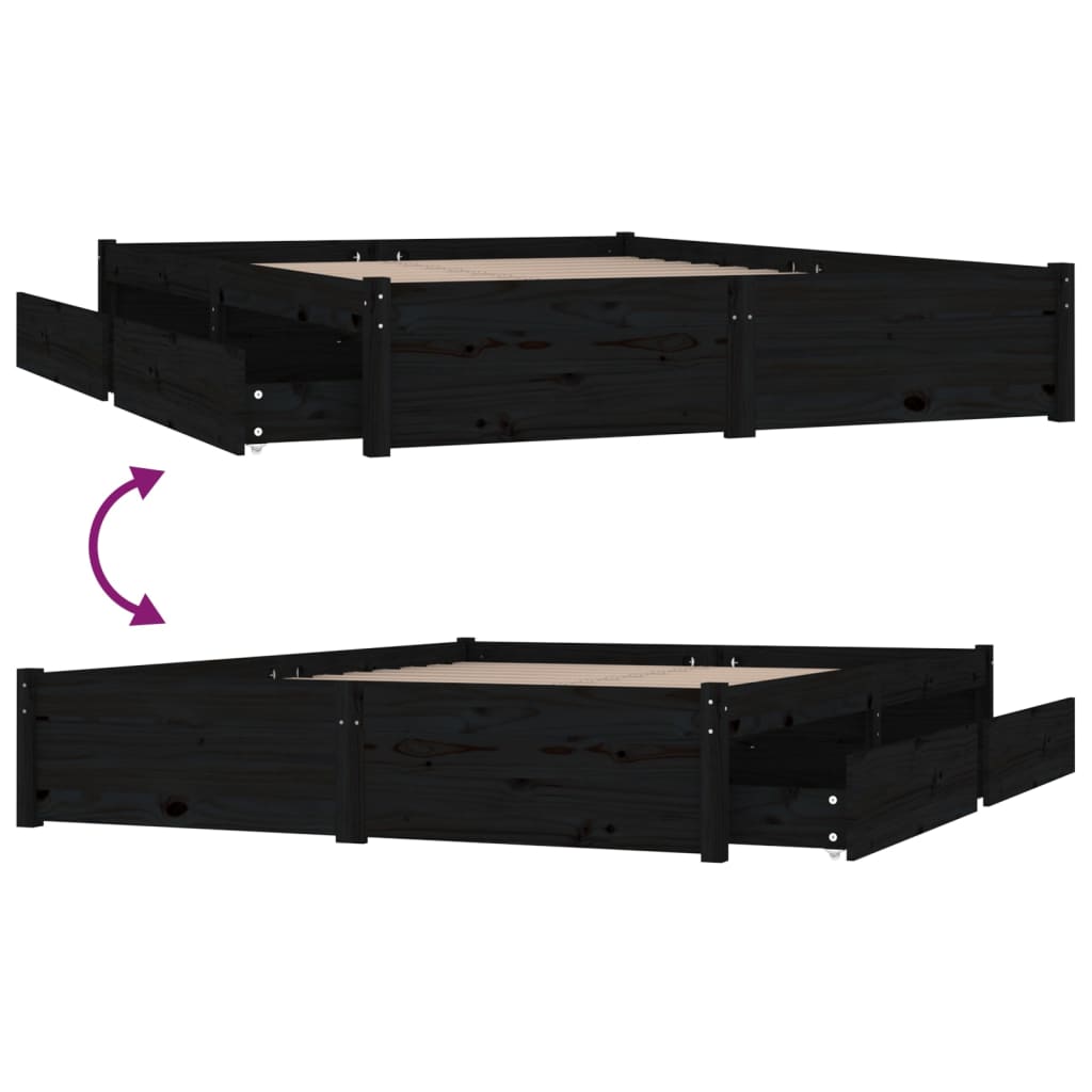 Πλαίσιο Κρεβατιού Με Συρτάρια Μαύρο 135 x 190 εκ. Double