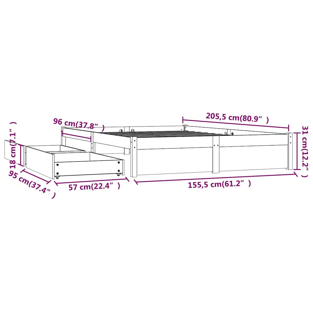 Πλαίσιο Κρεβατιού με Συρτάρια Μελί 150 x 200 εκ. 5FT King Size - Pakobazaar