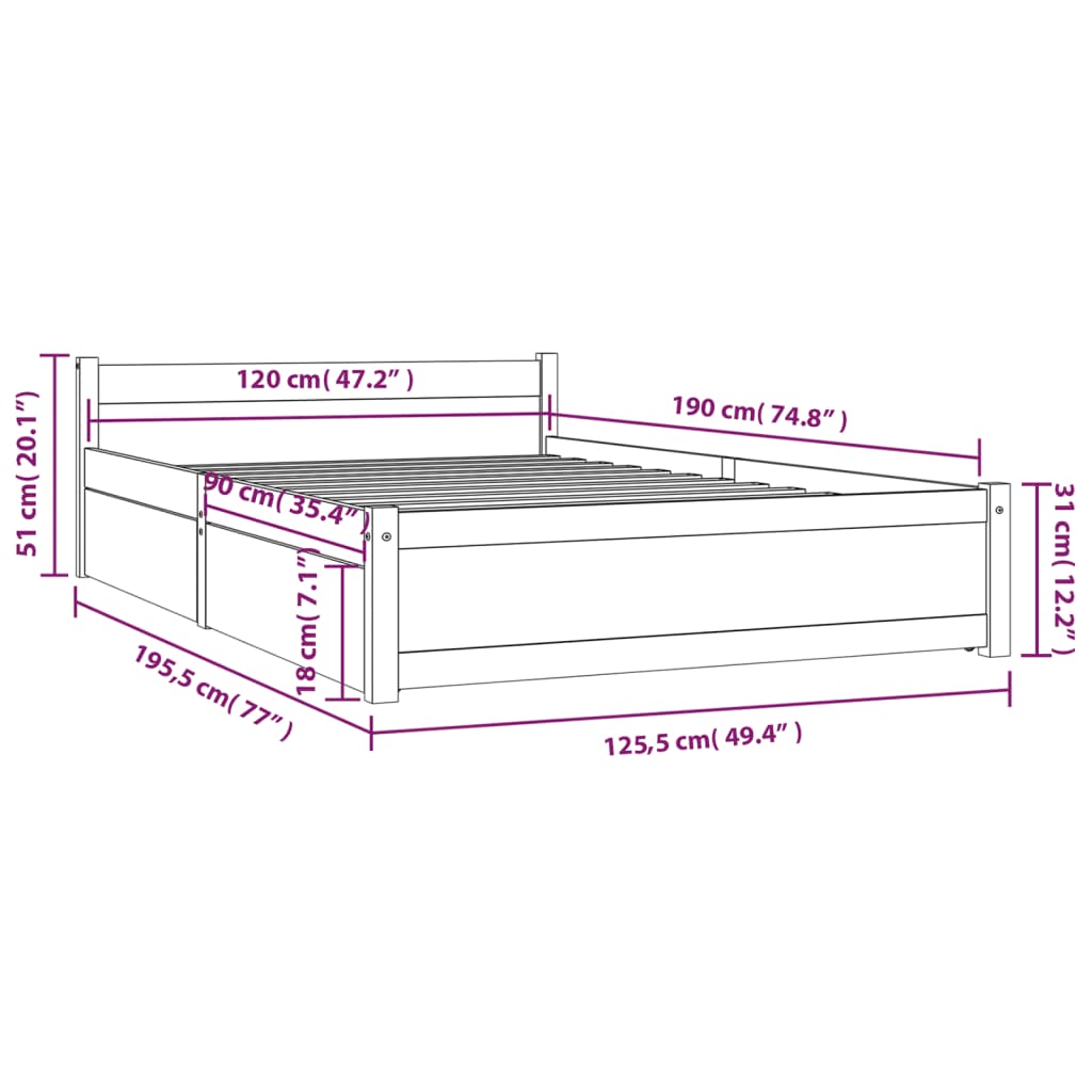 Πλαίσιο Κρεβατιού με Συρτάρια Λευκό 120x190 εκ. Small Double