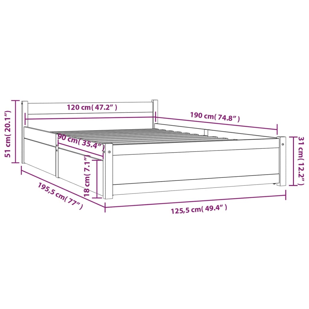 Πλαίσιο Κρεβατιού Με Συρτάρια Μελί 120x190 εκ. Small Double - Pakobazaar