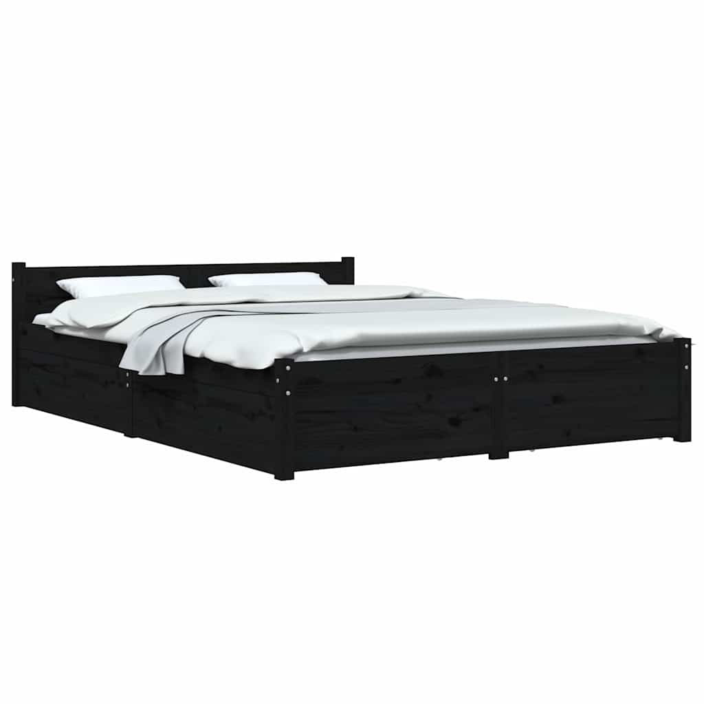 Πλαίσιο Κρεβατιού Με Συρτάρια Μαύρο 135 x 190 εκ. Double - Pakobazaar
