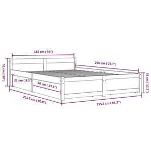 Πλαίσιο Κρεβατιού Λευκό 150 x 200 εκ. Μασίφ Ξύλο King Size - PAKOBAZAAR