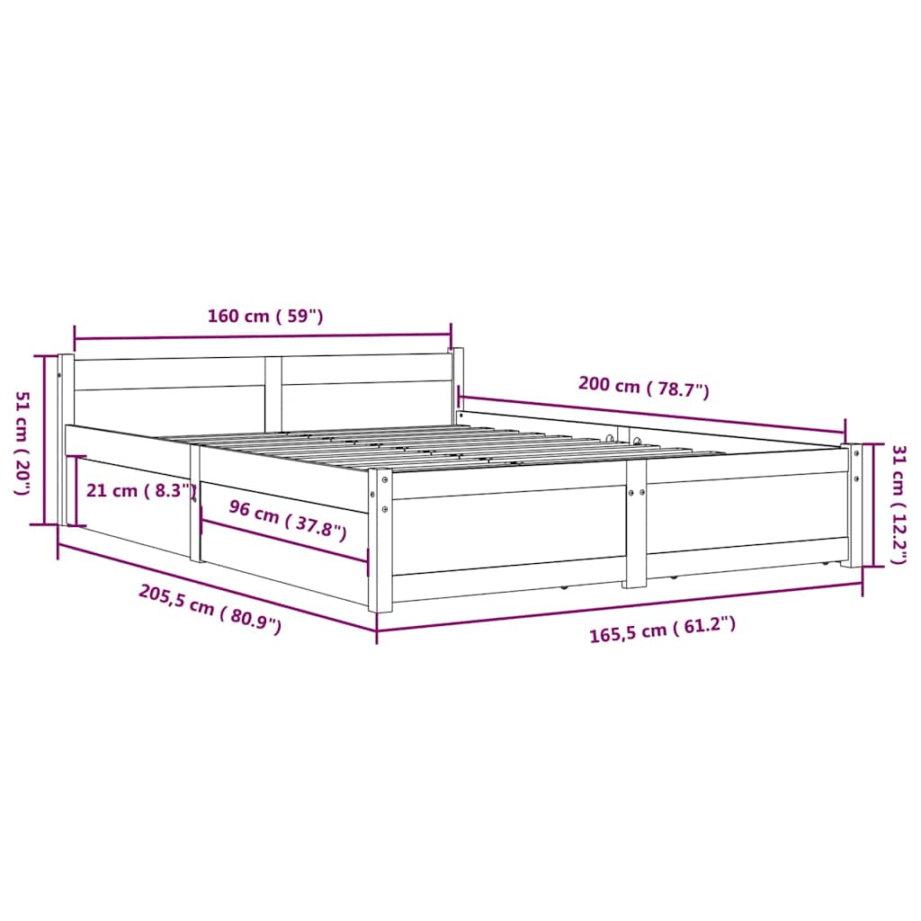 Πλαίσιο Κρεβατιού Με Συρτάρια Καφέ Μελί 160 x 200 εκ.