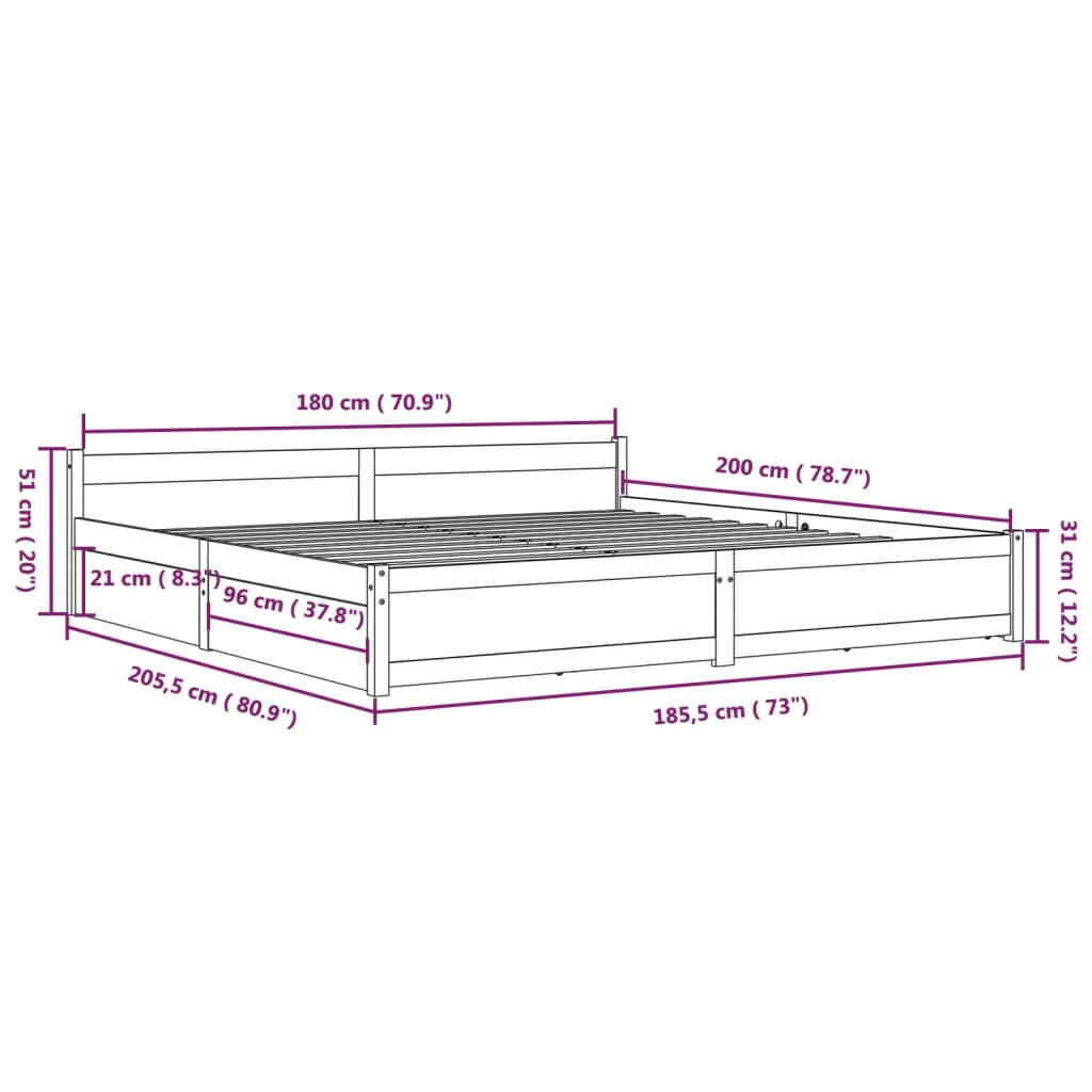Πλαίσιο Κρεβατιού Συρτάρια Καφέ 180 x 200 εκ Super King Size