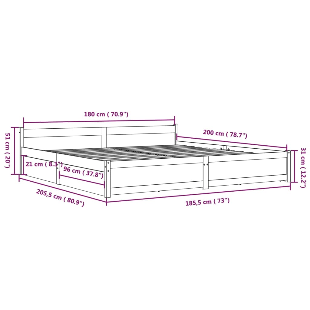 Πλαίσιο Κρεβατιού Συρτάρια Μαύρο 180 x 200 εκ Super King Size - PAKOBAZAAR