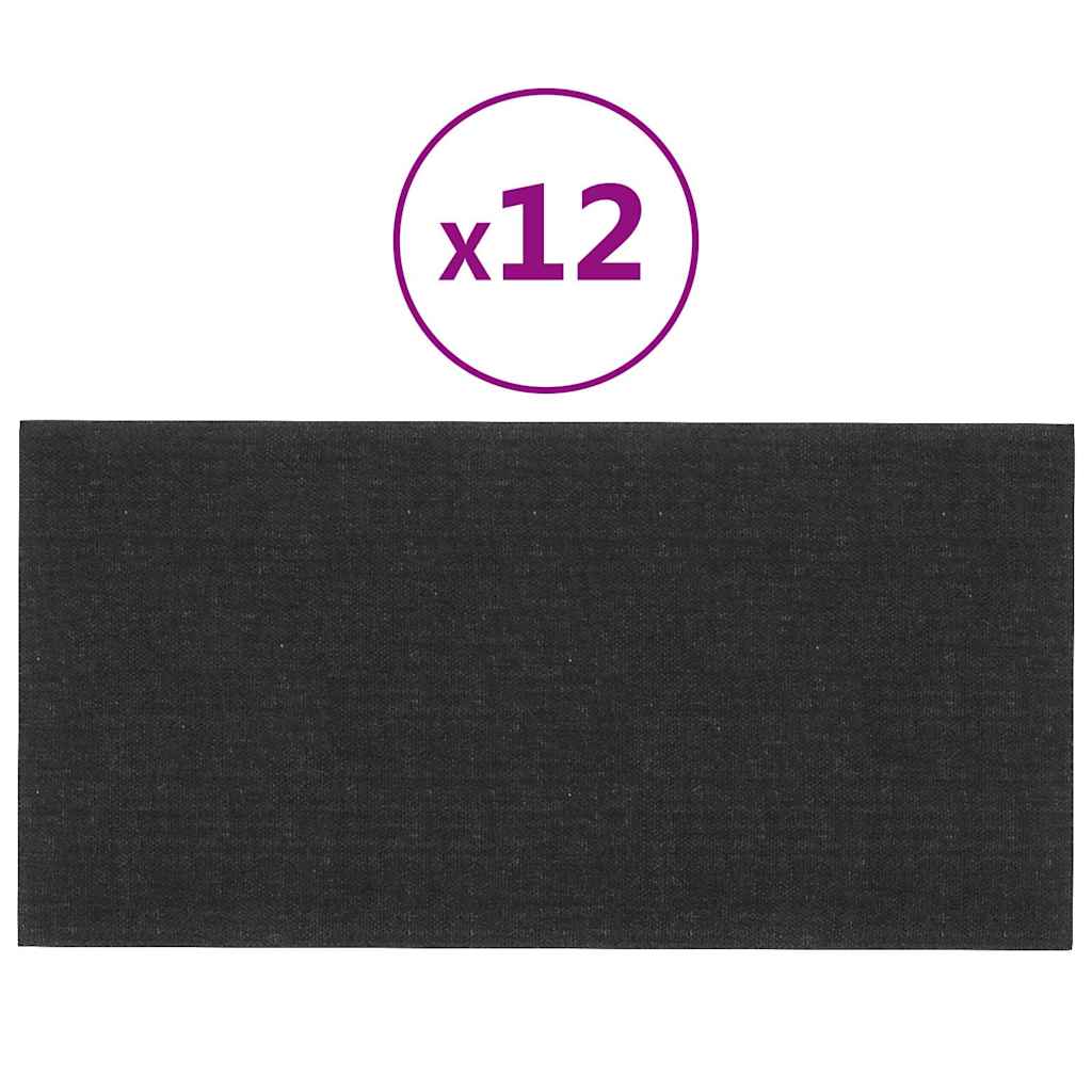 Πάνελ Τοίχου 12 τεμ. Μαύρα 30 x 15 εκ. 0,54 μ² Υφασμάτινα - Pakobazaar