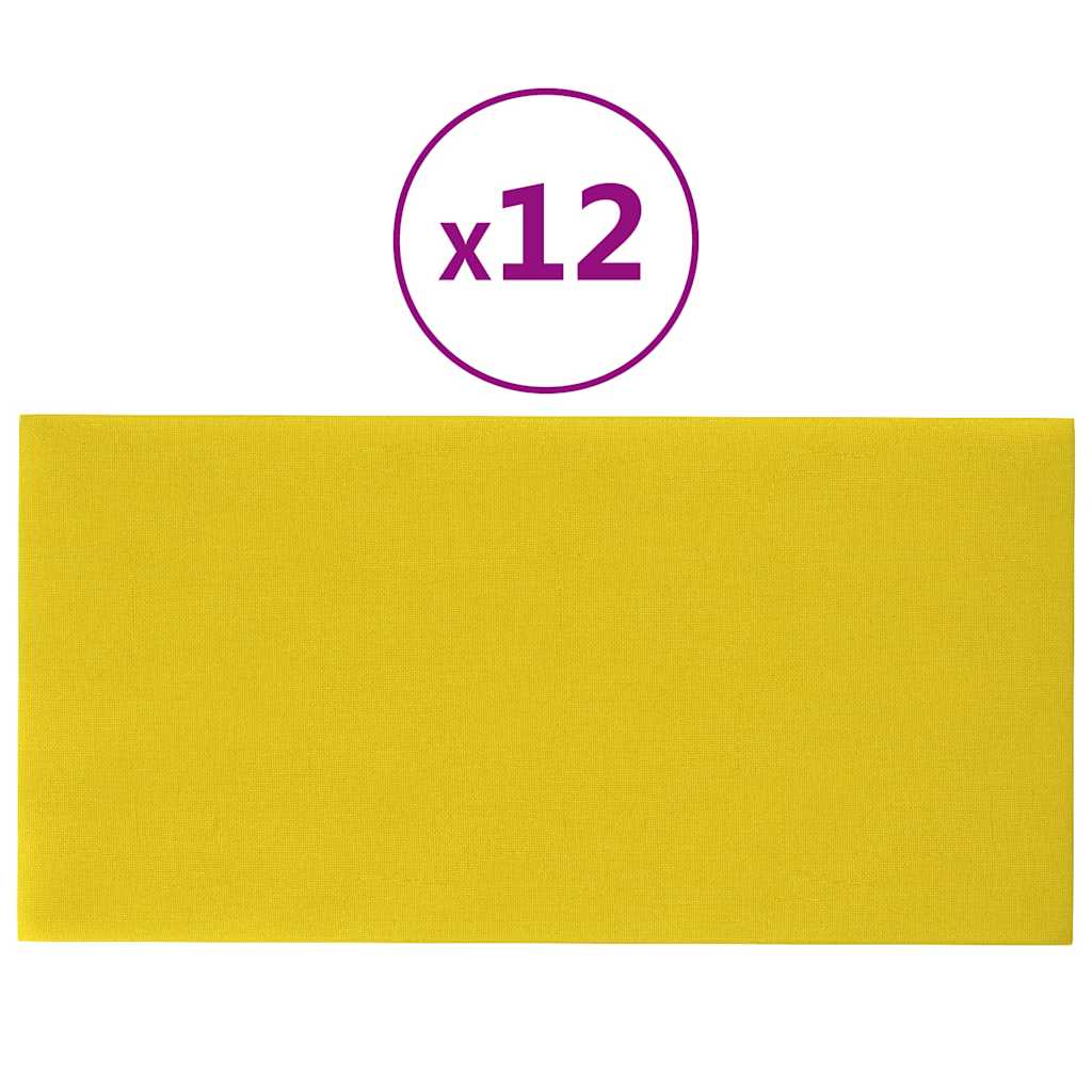 Πάνελ Τοίχου 12 τεμ. Κίτρινα 30 x 15 εκ. 0,54 μ² Υφασμάτινα - Pakobazaar