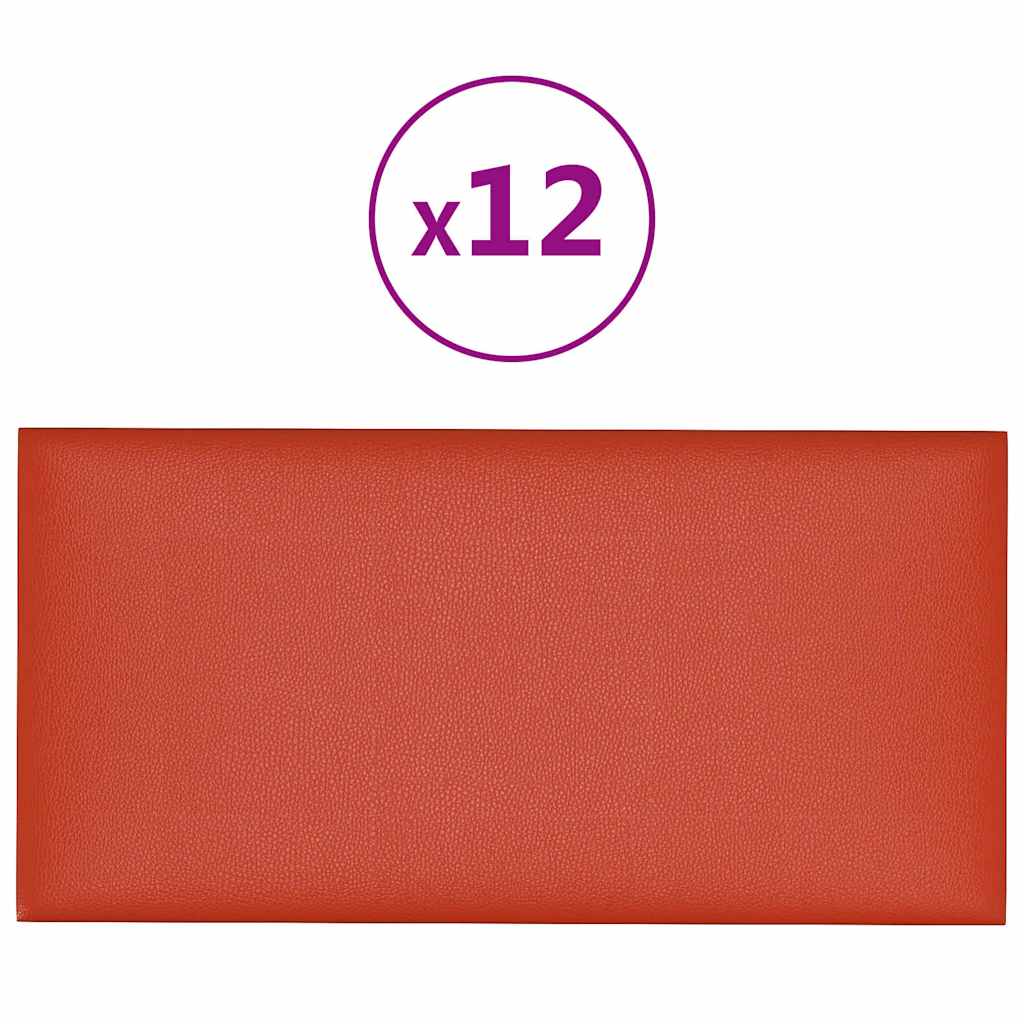 Πάνελ Τοίχου 12 τεμ. Κόκκινα 30x15 εκ. 0,54 μ² Συνθετικό Δέρμα