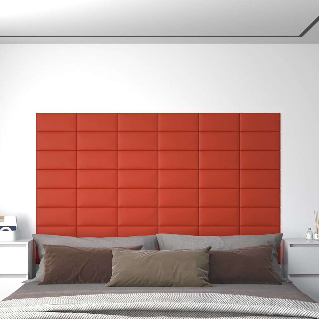 Πάνελ Τοίχου 12 τεμ. Κόκκινα 30x15 εκ. 0,54 μ² Συνθετικό Δέρμα