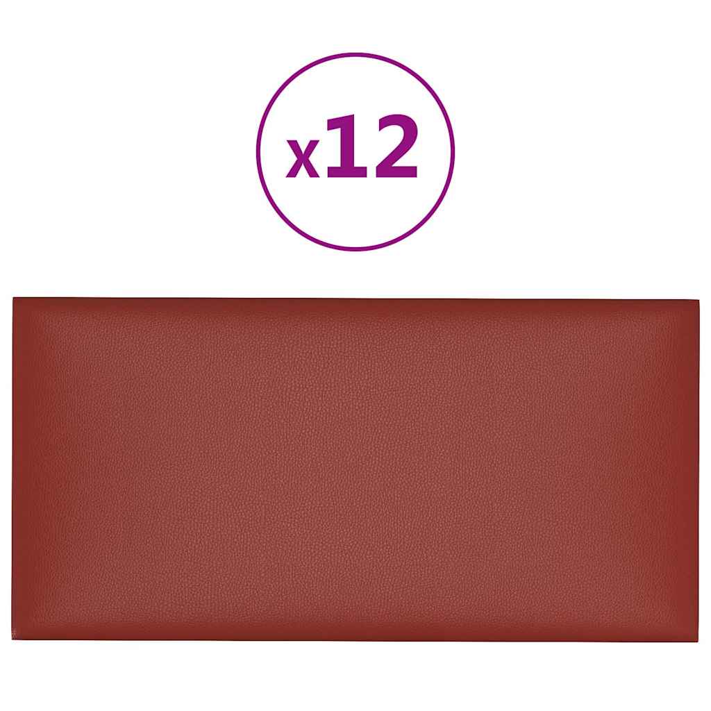 Πάνελ Τοίχου 12 τεμ. Μπορντό 30x15 εκ. 0,54 μ² Συνθετικό Δέρμα - Pakobazaar