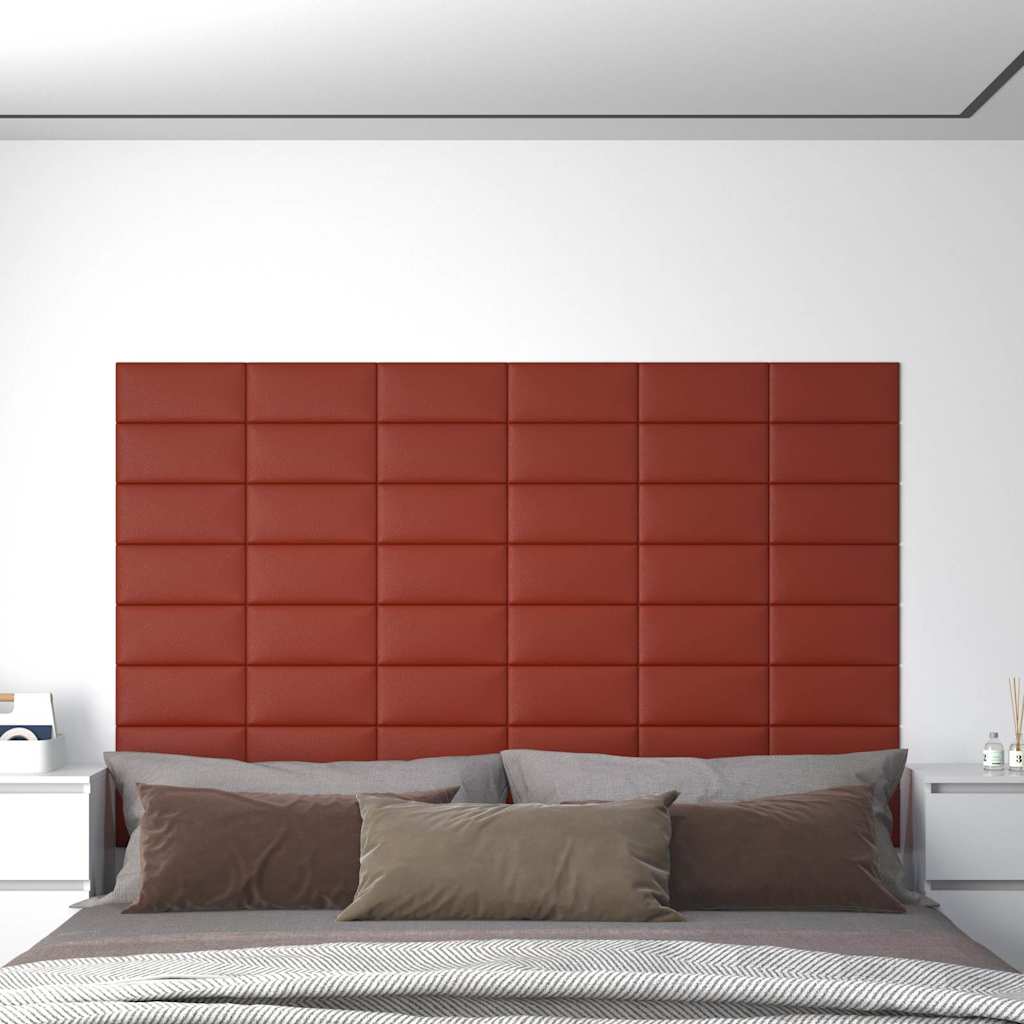 Πάνελ Τοίχου 12 τεμ. Μπορντό 30x15 εκ. 0,54 μ² Συνθετικό Δέρμα - Pakobazaar