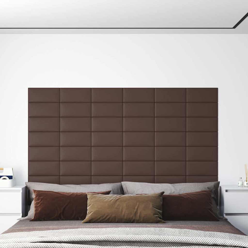 Πάνελ Τοίχου 12 τεμ. Καφέ 30 x 15 εκ. 0,54 μ² Συνθετικό Δέρμα - Pakobazaar