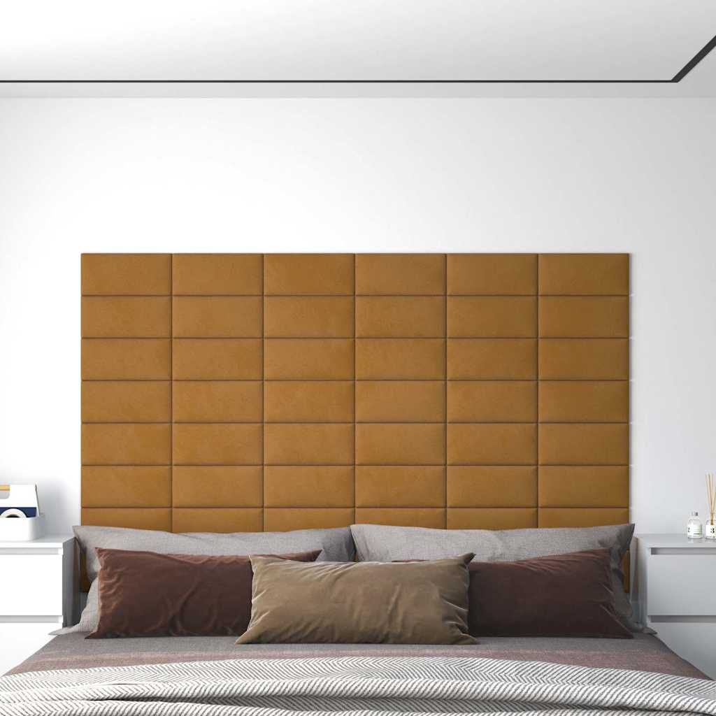 Πάνελ Τοίχου 12 τεμ. Καφέ 30 x 15 εκ. 0,54 μ² Βελούδινα