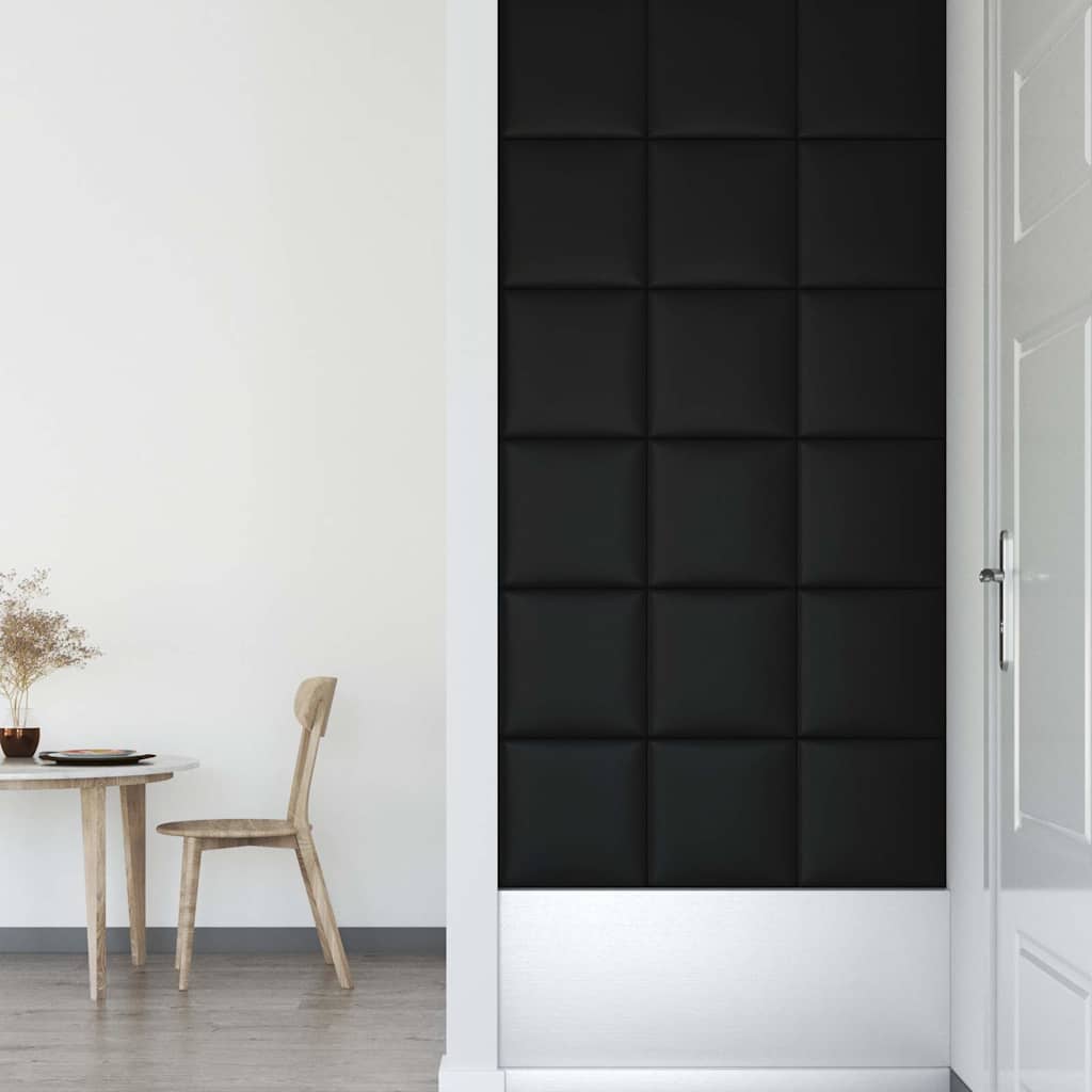 Πάνελ Τοίχου 12 τεμ. Μαύρα 30 x 30 εκ. 1,08 μ² Συνθετικό Δέρμα