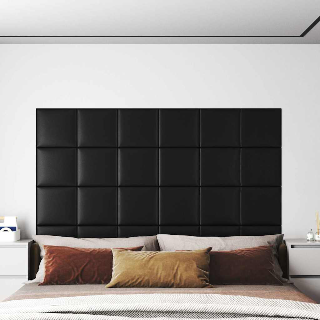 Πάνελ Τοίχου 12 τεμ. Μαύρα 30 x 30 εκ. 1,08 μ² Συνθετικό Δέρμα