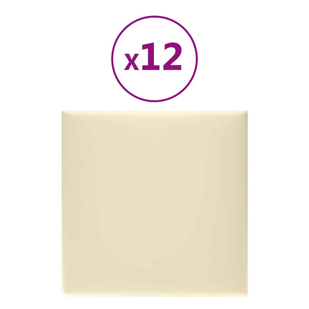 Πάνελ Τοίχου 12 τεμ. Κρεμ 30 x 30 εκ. 1,08 μ² Συνθετικό Δέρμα
