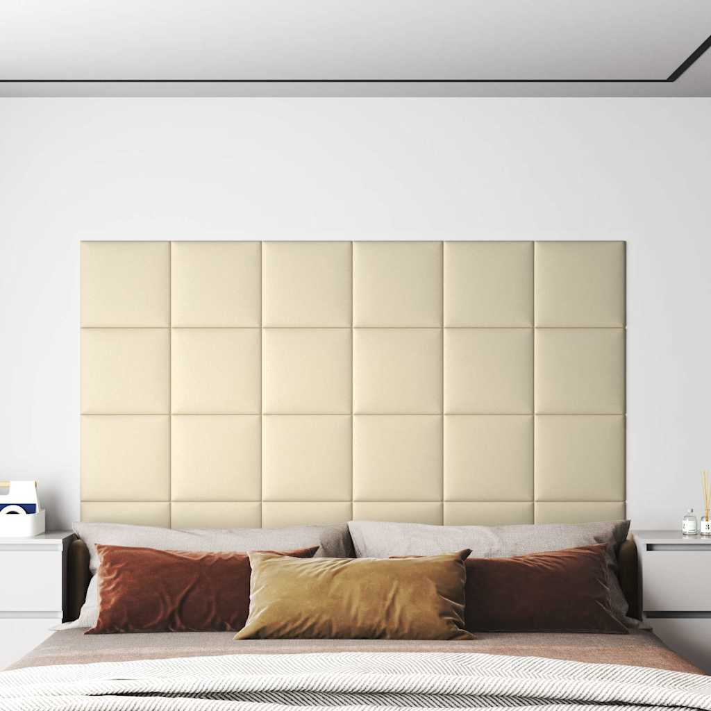 Πάνελ Τοίχου 12 τεμ. Κρεμ 30 x 30 εκ. 1,08 μ² Συνθετικό Δέρμα
