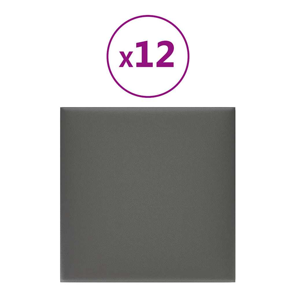 Πάνελ Τοίχου 12 τεμ. Γκρι 30 x 30 εκ. 1,08 μ² Συνθετικό Δέρμα