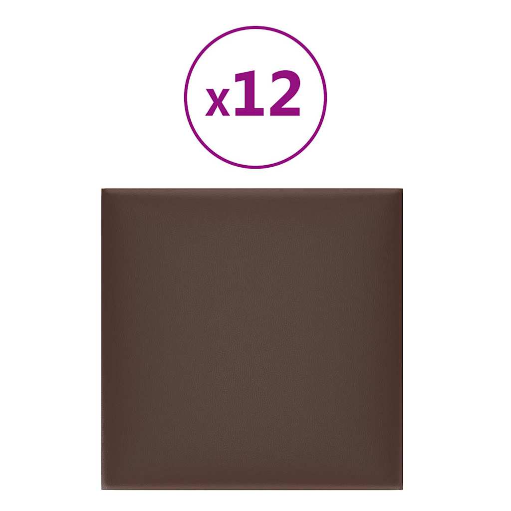 Πάνελ Τοίχου 12 τεμ. Καφέ 30 x 30 εκ. 1,08 μ² Συνθετικό Δέρμα - Pakobazaar