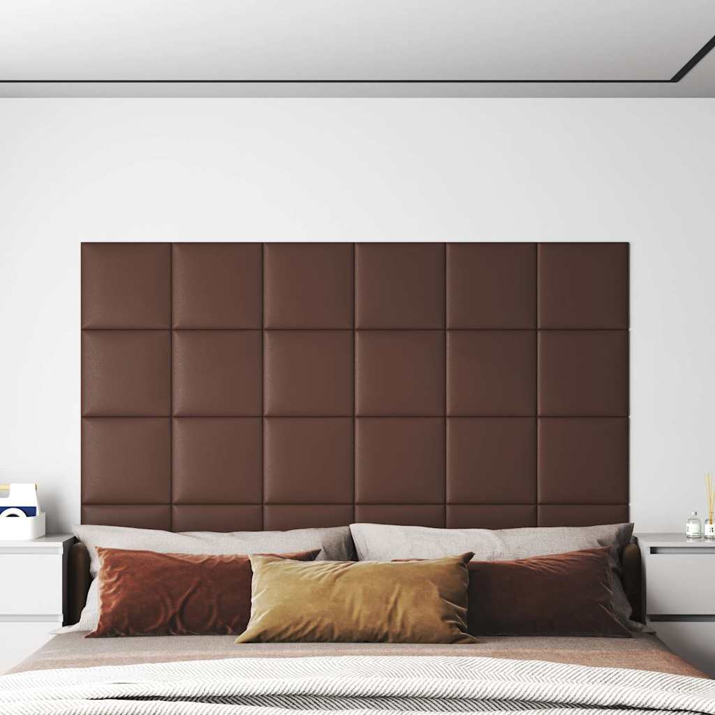 Πάνελ Τοίχου 12 τεμ. Καφέ 30 x 30 εκ. 1,08 μ² Συνθετικό Δέρμα - Pakobazaar