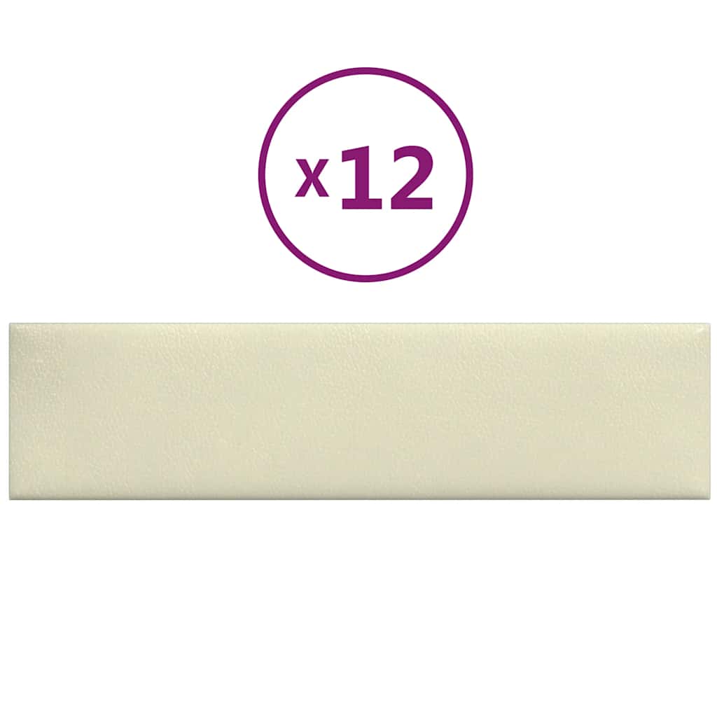 Πάνελ Τοίχου 12 τεμ. Κρεμ 60x15 εκ. 1,08 μ² Συνθετικό Δέρμα