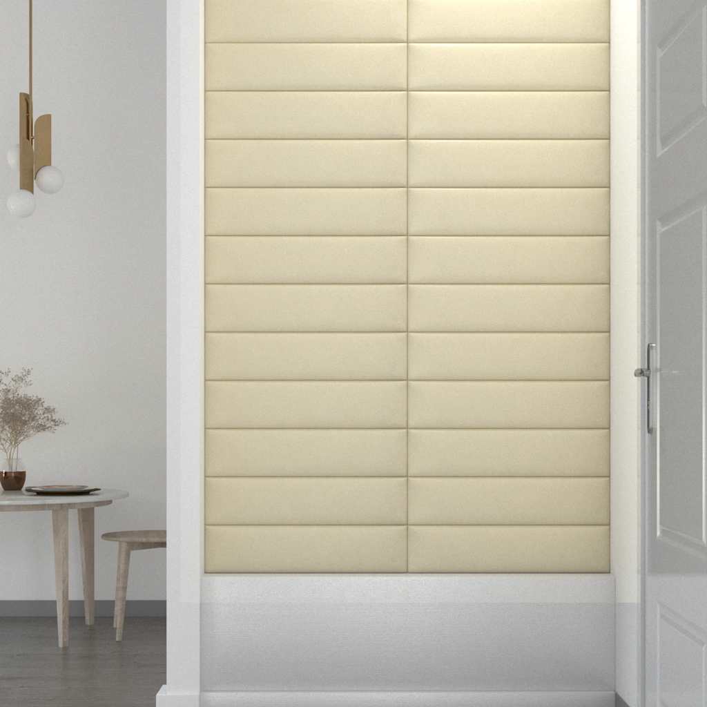 Πάνελ Τοίχου 12 τεμ. Κρεμ 60x15 εκ. 1,08 μ² Συνθετικό Δέρμα