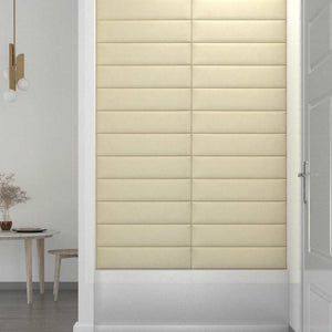 Πάνελ Τοίχου 12 τεμ. Κρεμ 60x15 εκ. 1,08 μ² Συνθετικό Δέρμα