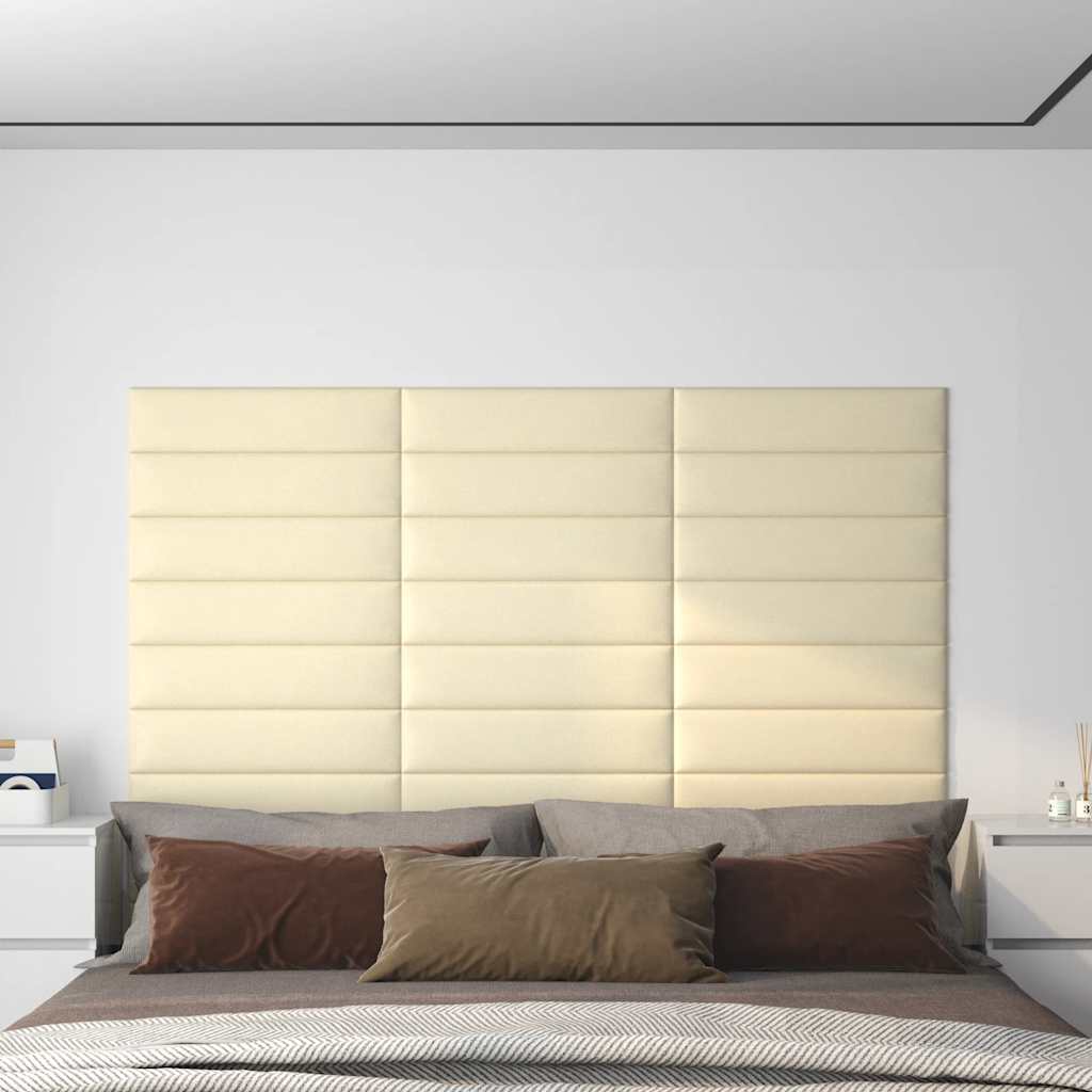Πάνελ Τοίχου 12 τεμ. Κρεμ 60x15 εκ. 1,08 μ² Συνθετικό Δέρμα