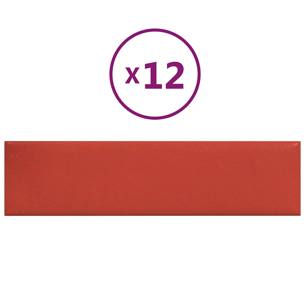 Πάνελ Τοίχου 12 τεμ. Κόκκινα 60x15 εκ. 1,08 μ² Συνθ. Δέρμα - Pakobazaar