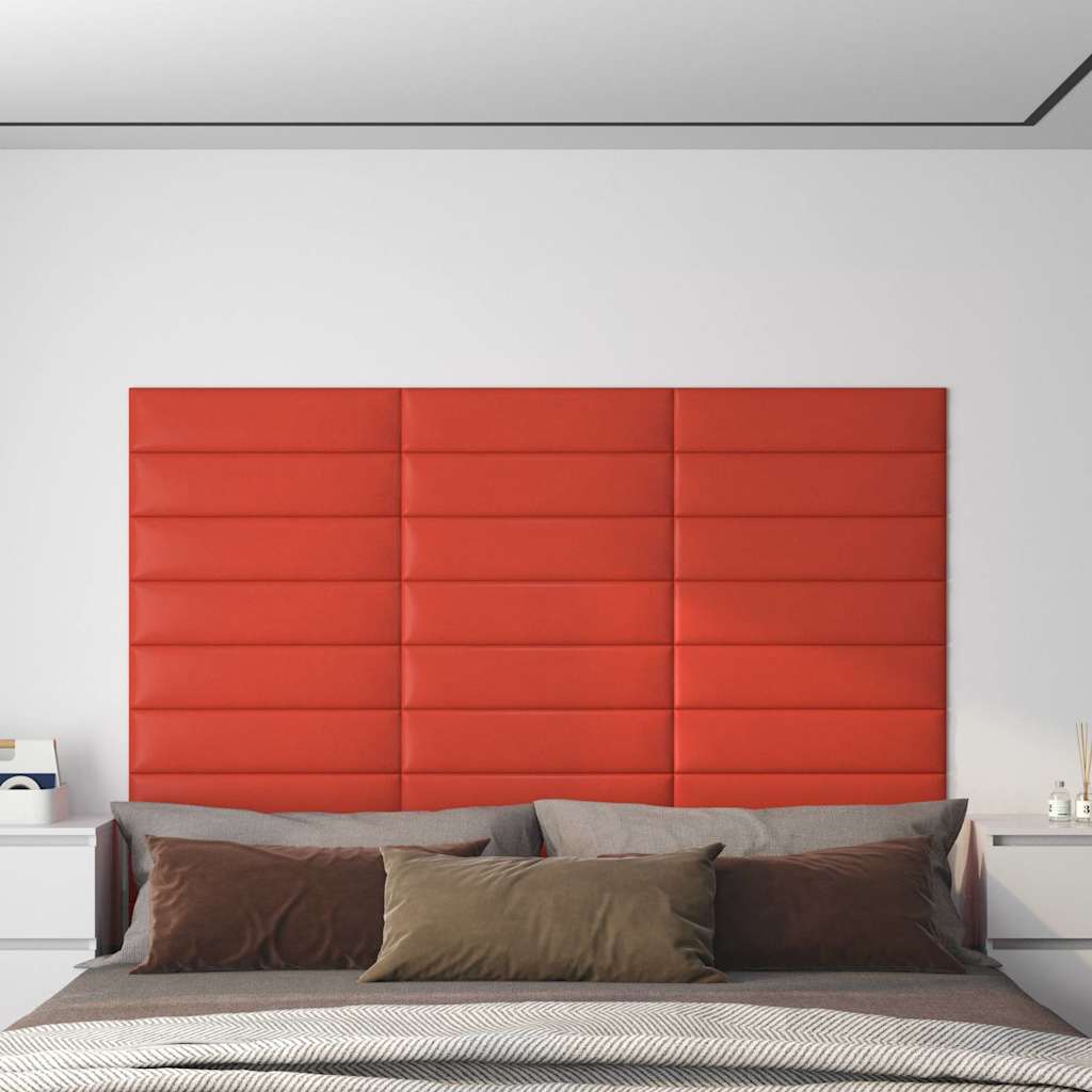 Πάνελ Τοίχου 12 τεμ. Κόκκινα 60x15 εκ. 1,08 μ² Συνθ. Δέρμα - Pakobazaar