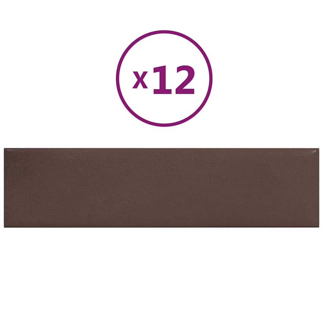 Πάνελ Τοίχου 12 τεμ. καφέ 60 x 15 εκ. 1,08 μ² Συνθετικό Δέρμα - Pakobazaar