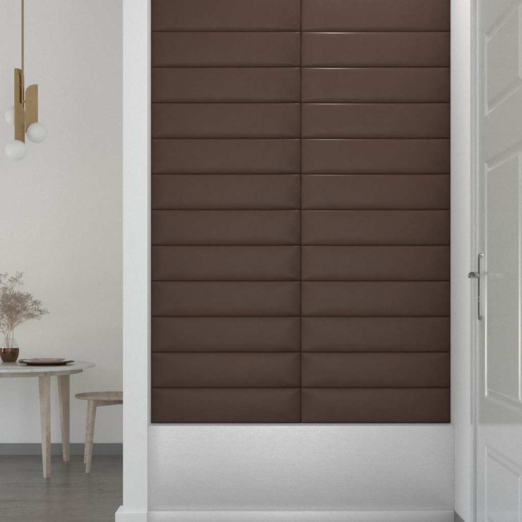 Πάνελ Τοίχου 12 τεμ. καφέ 60 x 15 εκ. 1,08 μ² Συνθετικό Δέρμα - Pakobazaar