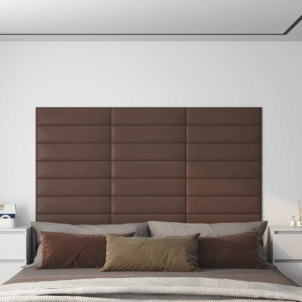 Πάνελ Τοίχου 12 τεμ. καφέ 60 x 15 εκ. 1,08 μ² Συνθετικό Δέρμα - Pakobazaar