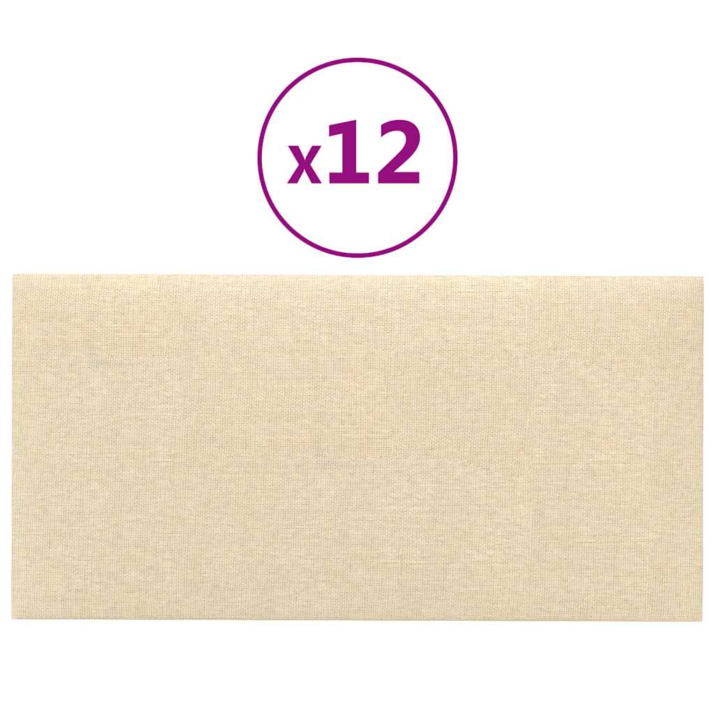 Πάνελ Τοίχου 12 τεμ. Κρεμ 60x30 εκ. 2,16 μ² Υφασμάτινα - Pakobazaar