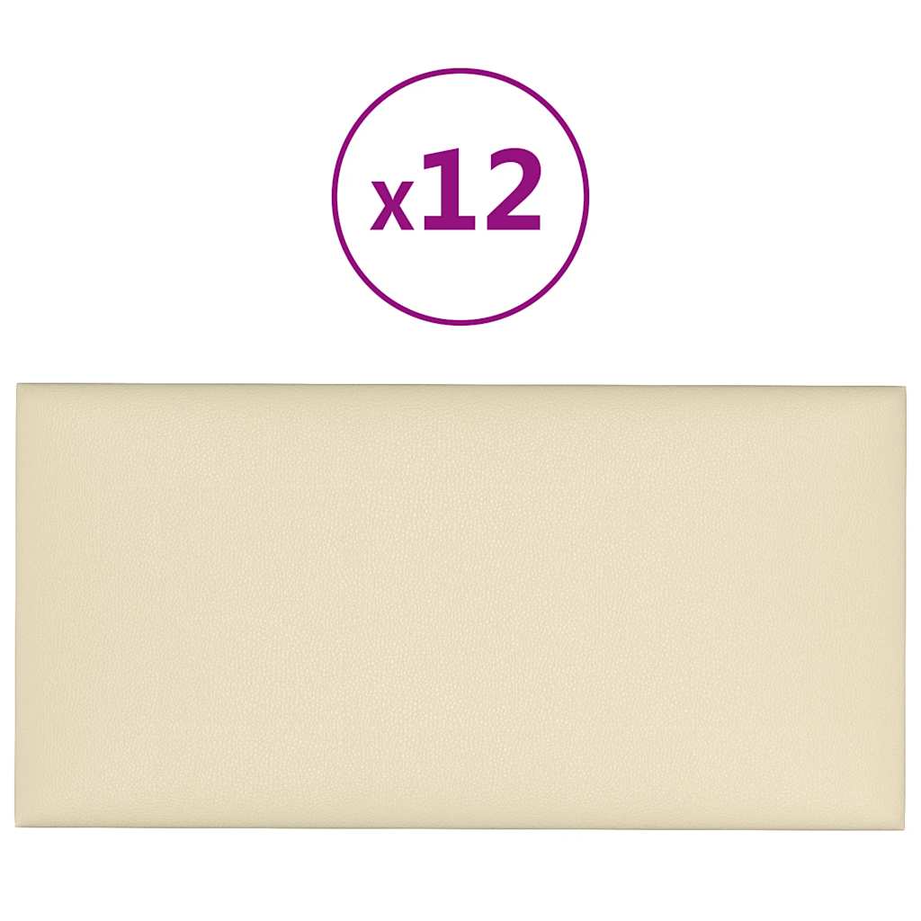 Πάνελ Τοίχου 12 τεμ. Κρεμ 60x30 εκ. 2,16 μ² Συνθετικό Δέρμα
