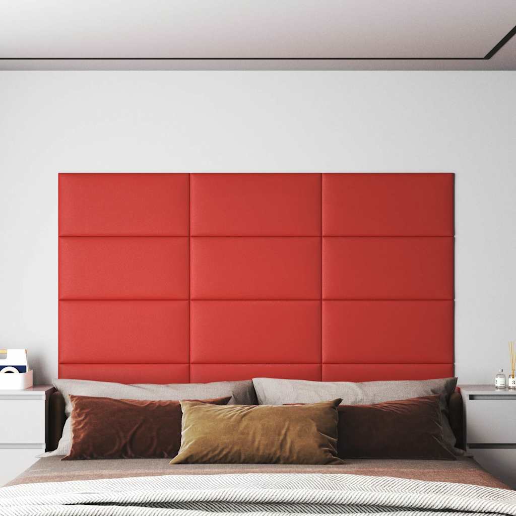 Πάνελ Τοίχου 12 τεμ. Κόκκινα 60x30 εκ. 2,16 μ² Συνθ. Δέρμα