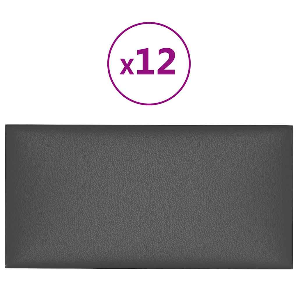 Πάνελ Τοίχου 12 τεμ. Γκρι 60x30 εκ. 2,16 μ² Συνθετικό Δέρμα
