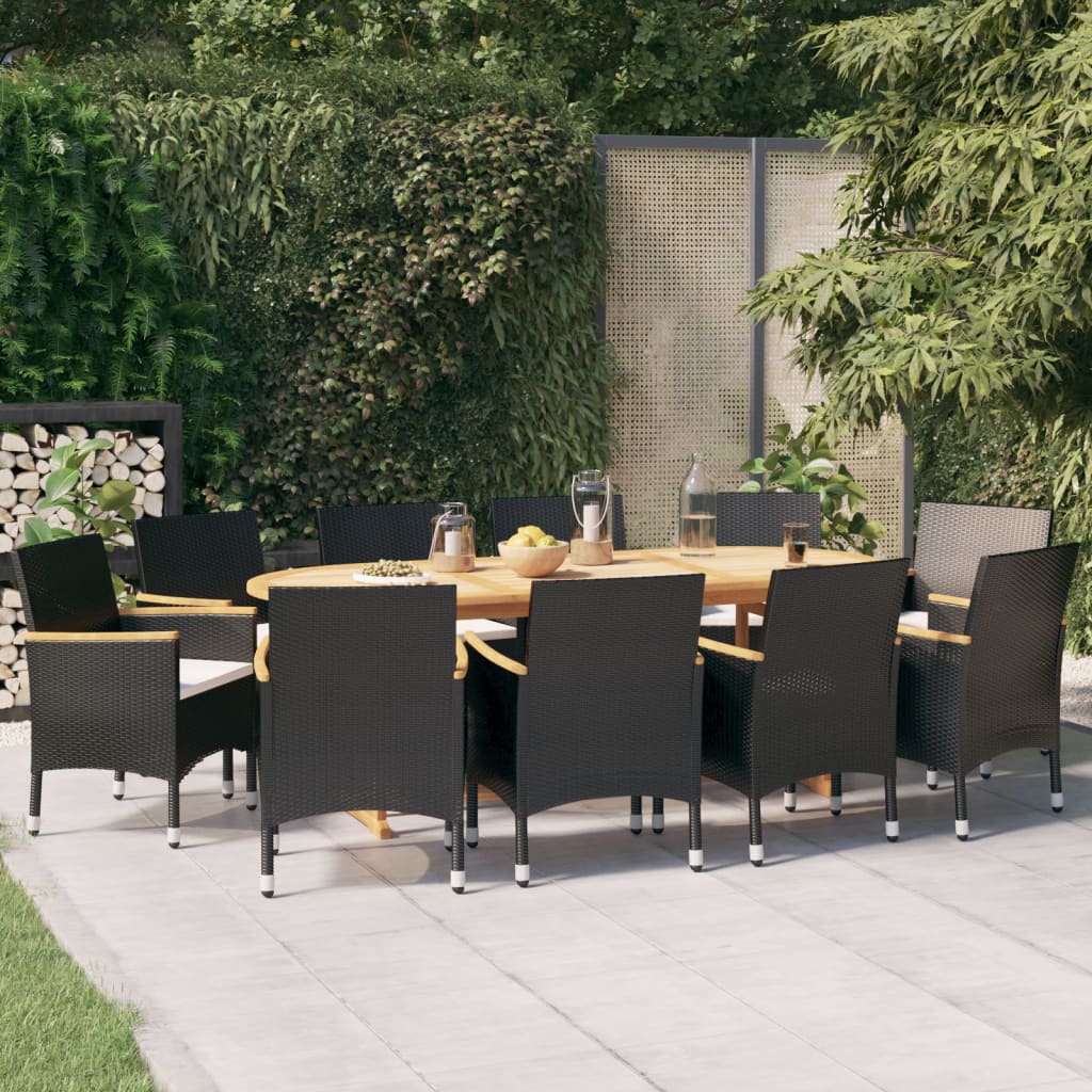 Σετ Τραπεζαρίας Κήπου 11 Τεμαχίων Μαύρο με Μαξιλάρια