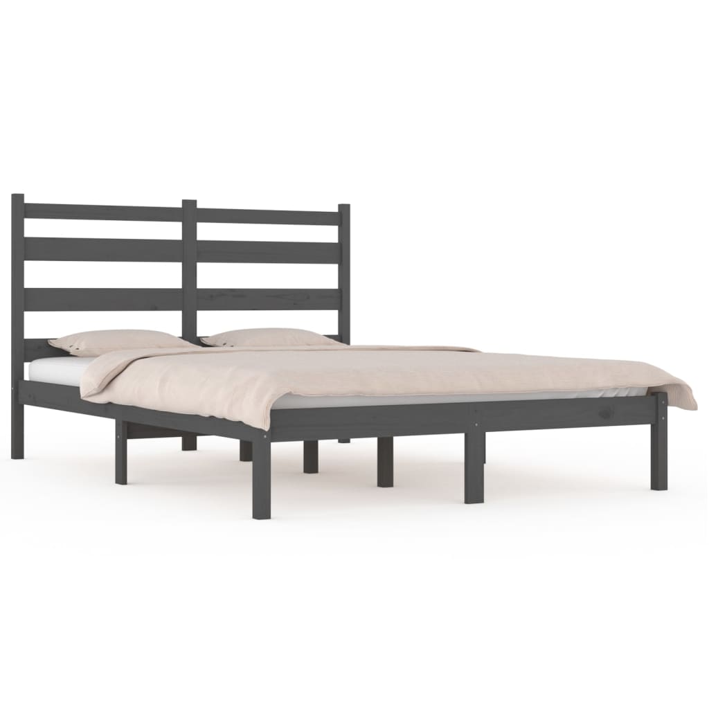 Πλαίσιο Κρεβατιού Γκρι 135 x 190 εκ. Μασίφ Ξύλο Πεύκου Double
