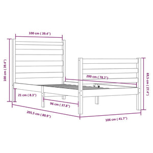 Πλαίσιο Κρεβατιού Λευκό 100 x 200 εκ. από Μασίφ Ξύλο Πεύκου