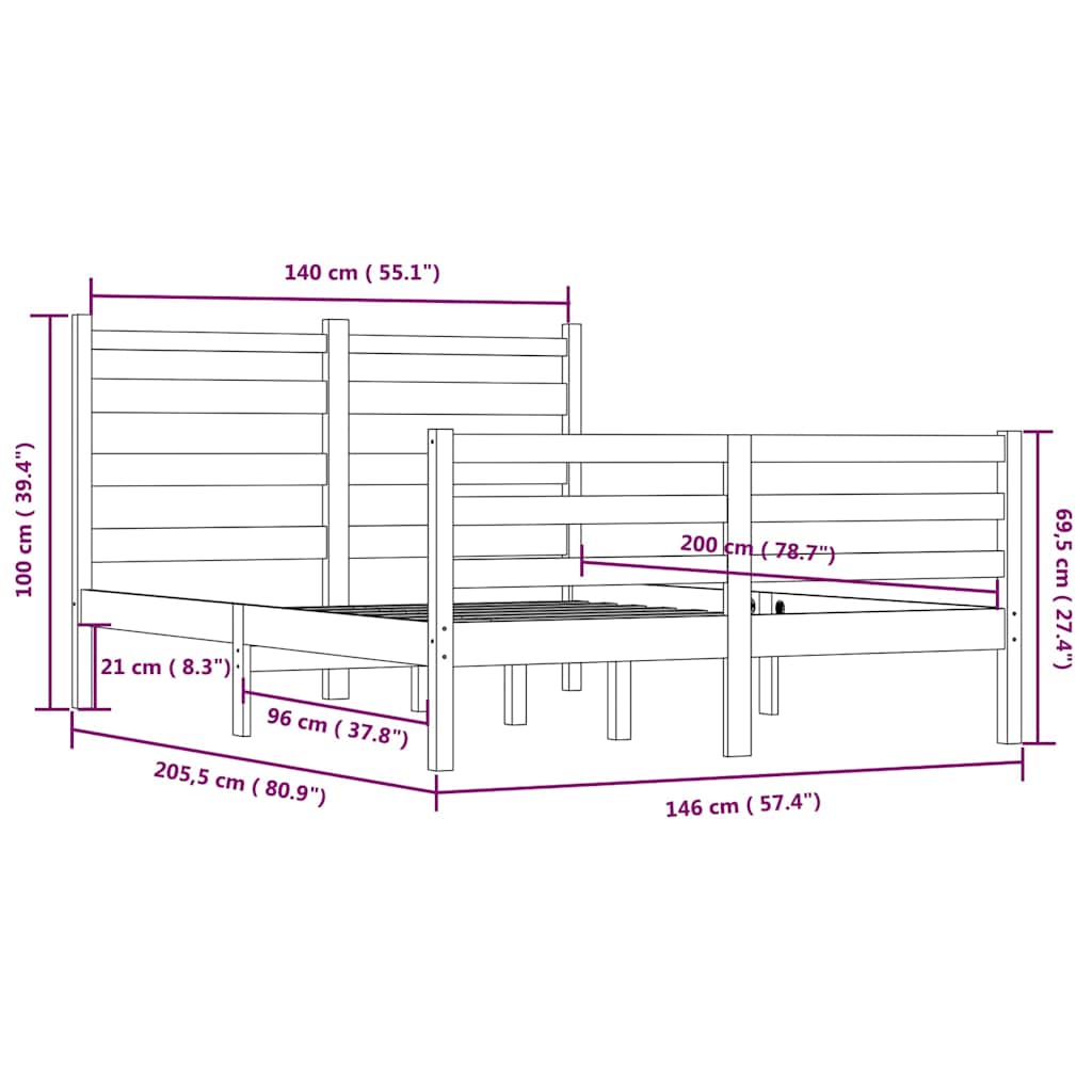 Πλαίσιο Κρεβατιού Καφέ Μελί 140 x 200 εκ. από Μασίφ Ξύλο Πεύκου - Pakobazaar
