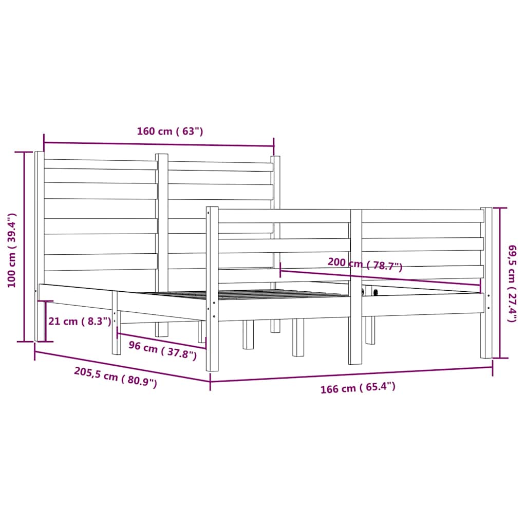 Πλαίσιο Κρεβατιού Καφέ Μελί 160 x 200 εκ. από Μασίφ Ξύλο Πεύκου - Pakobazaar