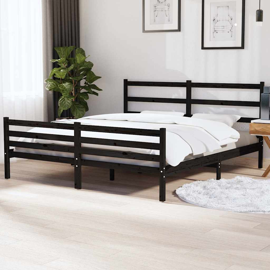 Πλαίσιο Κρεβατιού Μαύρο 180x200 εκ. Μασίφ Πεύκο Super King Size