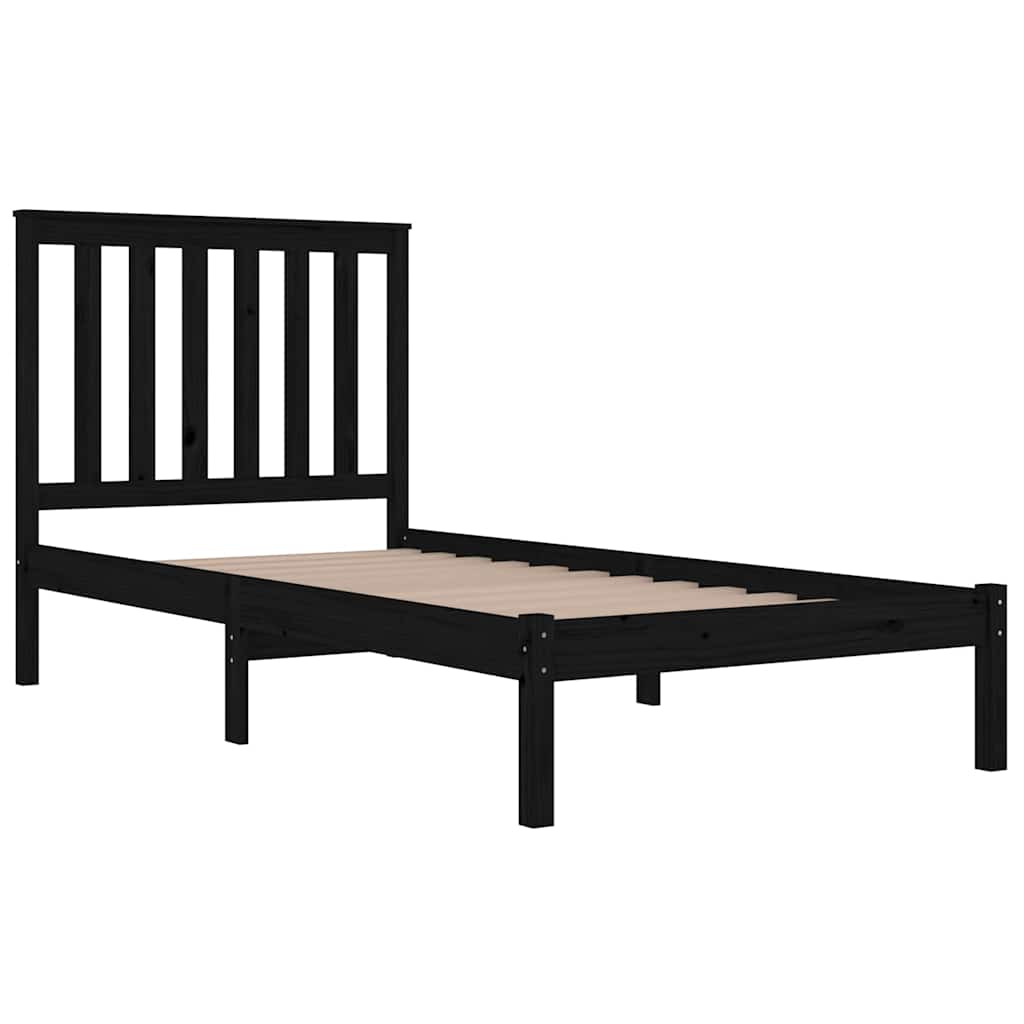 Πλαίσιο Κρεβατιού Μαύρο 75x190εκ Μασίφ Ξύλο Πεύκου Small Single
