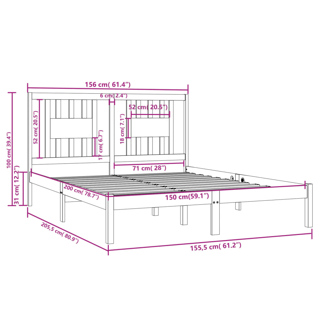 Πλαίσιο Κρεβατιού Μελί 150 x 200 εκ. Μασίφ Ξύλο King Size