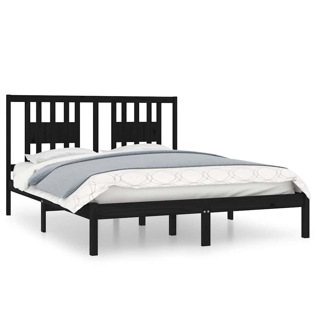 Πλαίσιο Κρεβατιού Μαύρο 150 x 200 εκ. Μασίφ Ξύλο King Size