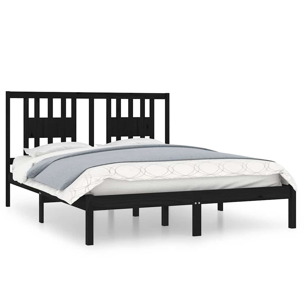 Πλαίσιο Κρεβατιού Μαύρο 150 x 200 εκ. Μασίφ Ξύλο King Size