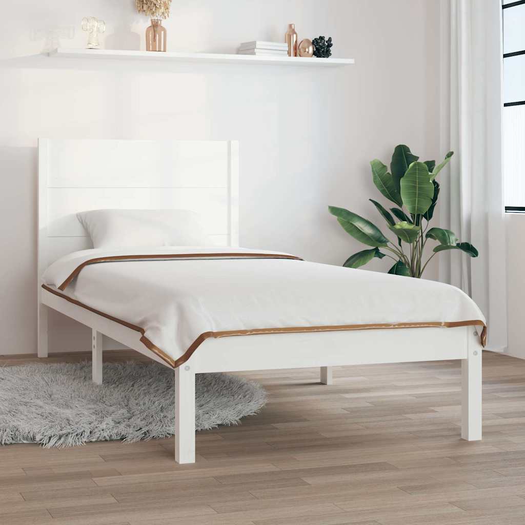 Πλαίσιο Κρεβατιού Λευκό 75x190 εκ. Μασίφ Ξύλο Small Single