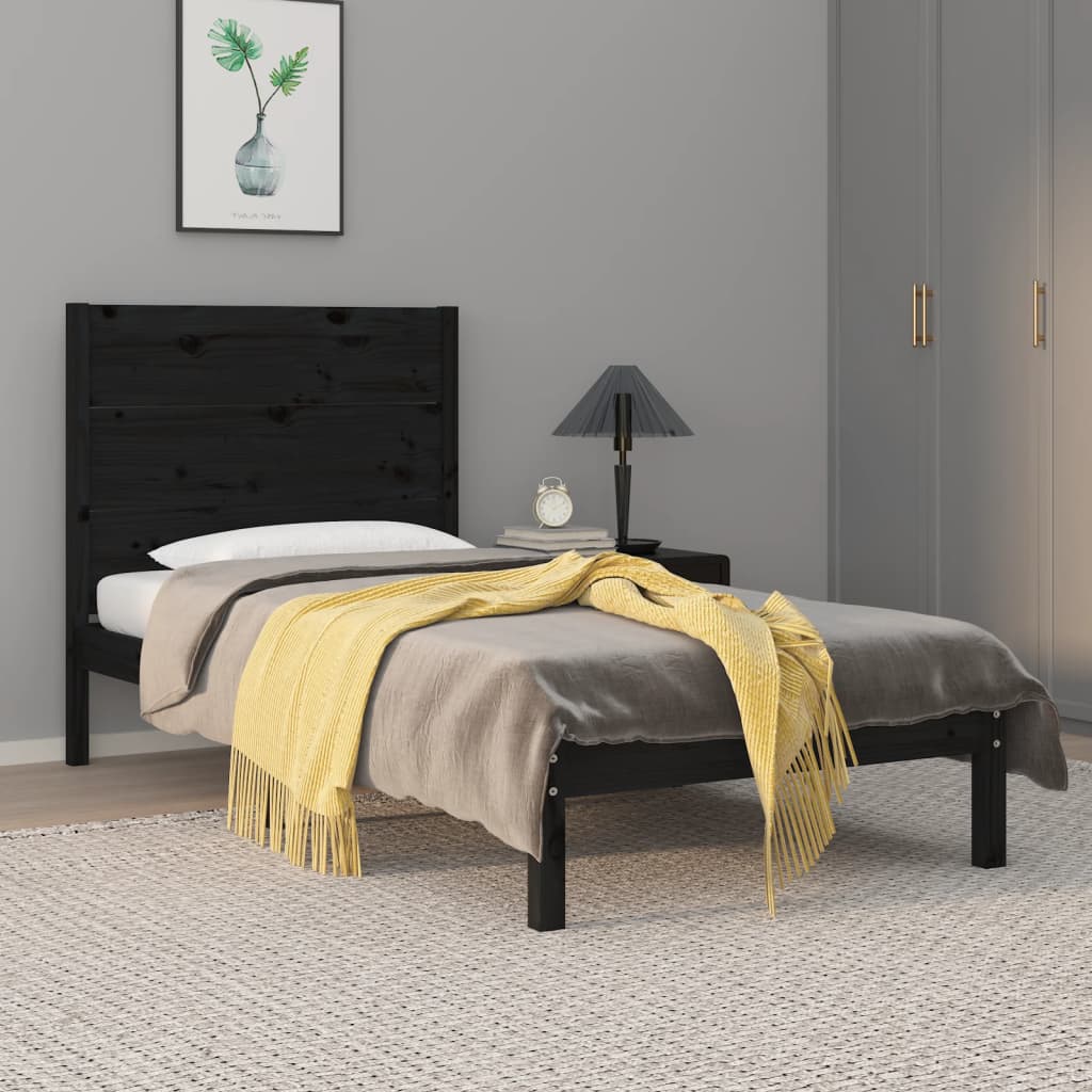 Πλαίσιο Κρεβατιού Μαύρο 100 x 200 εκ. από Μασίφ Ξύλο Πεύκου - Pakobazaar