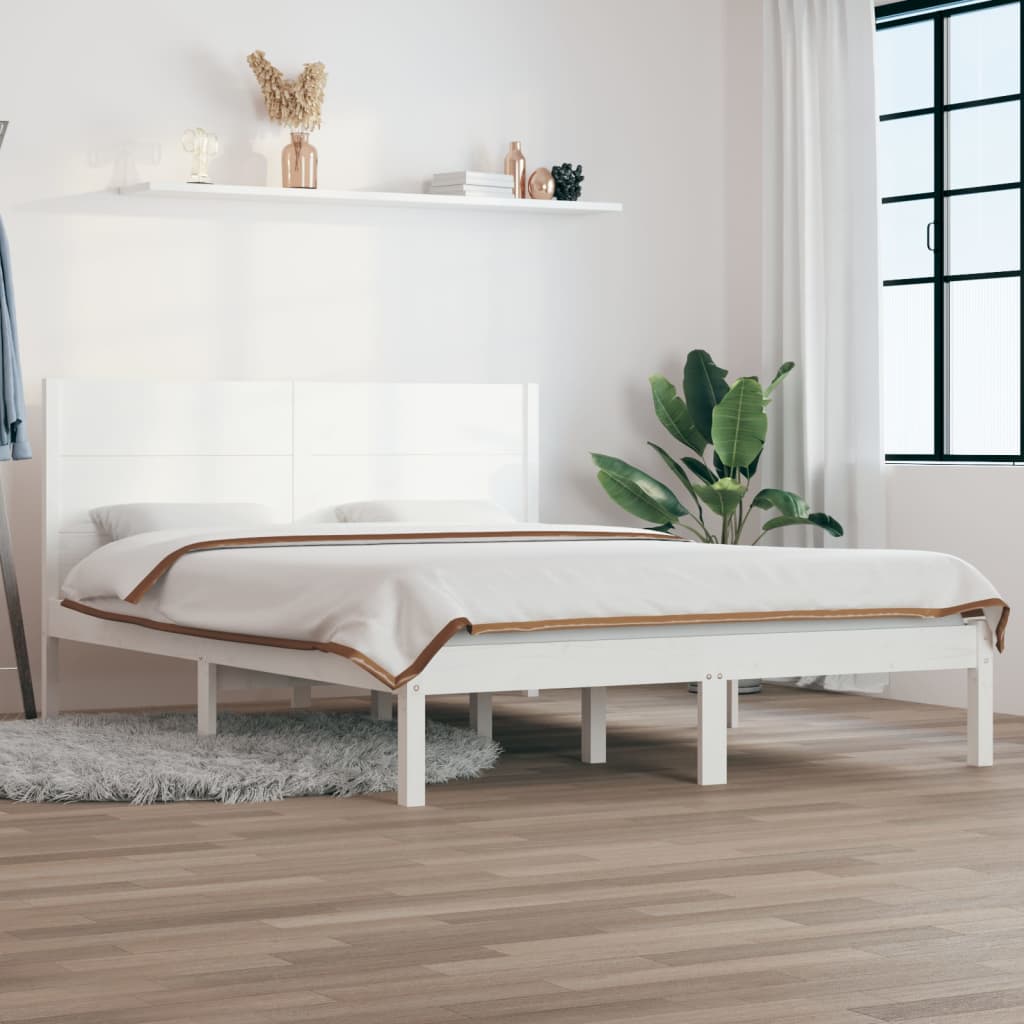 Πλαίσιο Κρεβατιού Λευκό 150 x 200 εκ. Μασίφ Ξύλο King Size